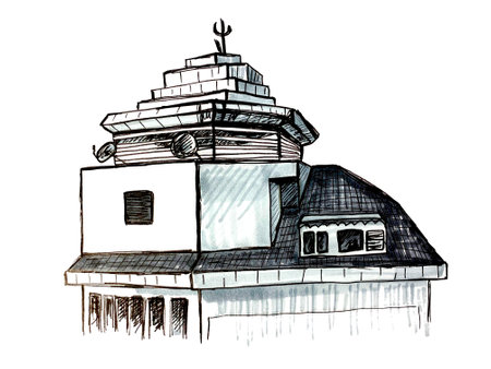 Watercolor drawing of a house. Roof, upper part of the House. Isolated Watercolor drawing on a white background.の写真素材