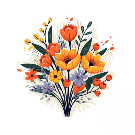 Bouquet of Orange and Purple Flowers on White Backgroundの素材