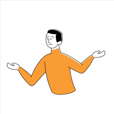 The man in the orange shirt expresses surprise and bewildermentのイラスト素材