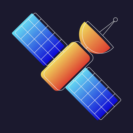 A satellite suspended on a dark black background, showcasing its futuristic design in space.のイラスト素材