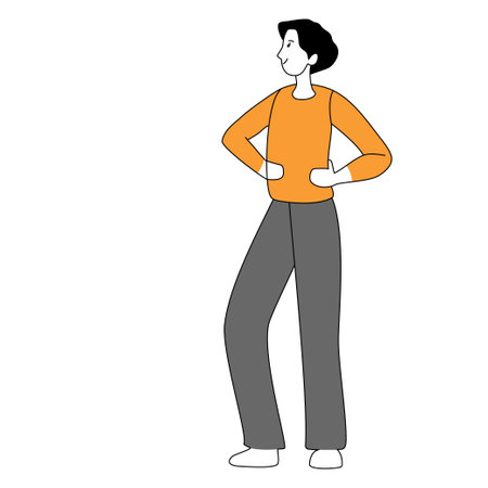 Strong woman concept. Confident, happy female character with off her biceps.のイラスト素材