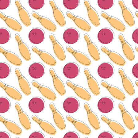 Seamless background with skittles and bowling balls on a blue backgroundのイラスト素材