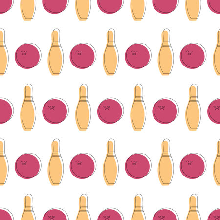 Seamless pattern with bowling shoes, pins and bowls. Sports theme. Bowling club Centerのイラスト素材