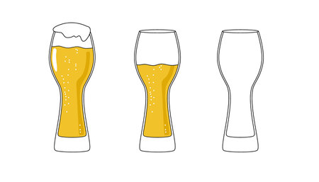 set of beer glasses with light beer on white backgroundのイラスト素材