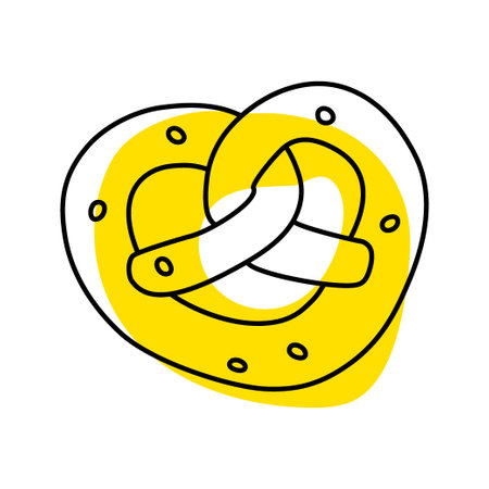 Delicious pretzel on a white plate. Illustration for Oktoberfest. Bread products. Vector flat illustrationのイラスト素材
