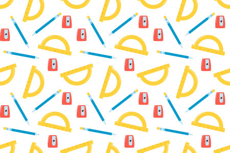 Graphic vector seamless pattern with school kit accessories: trianglesのイラスト素材