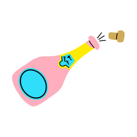 Pink Champagne Bottle Popping yellow neckのイラスト素材
