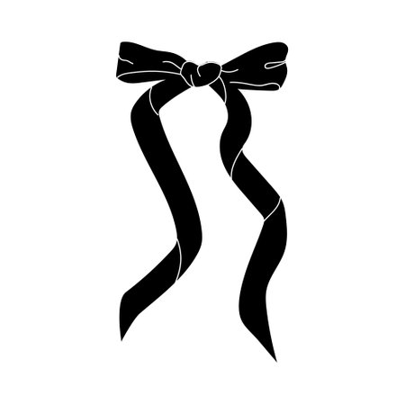 A black ribbon bow is tied with two long tails.のイラスト素材