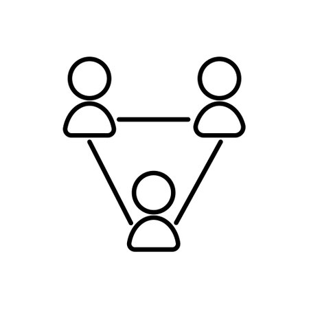 A black and white icon depicting three people connected in a triangular network.のイラスト素材