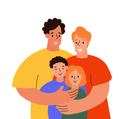 Happy Family Embracing Together in Colorful Attireのイラスト素材