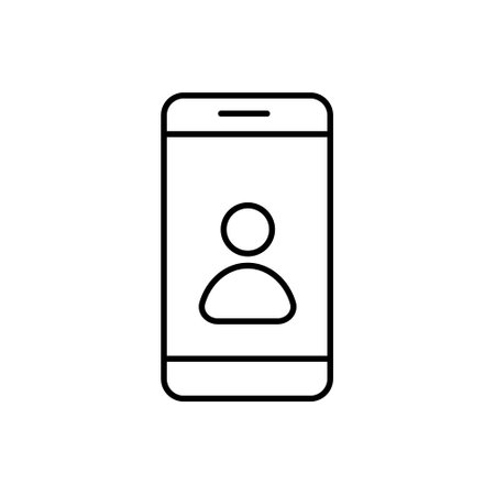 A simple outline of a smartphone displaying a user profile icon on a plain backgroundのイラスト素材
