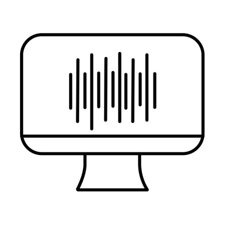 Simple illustration of a computer monitor displaying sound waves in black and white designのイラスト素材