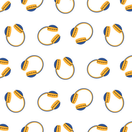 Colorful headphones pattern on a white background showcasing modern design and playful styleのイラスト素材