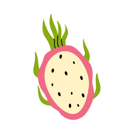 Colorful dragon fruit illustration with vibrant green leaves for kitchen decorのイラスト素材