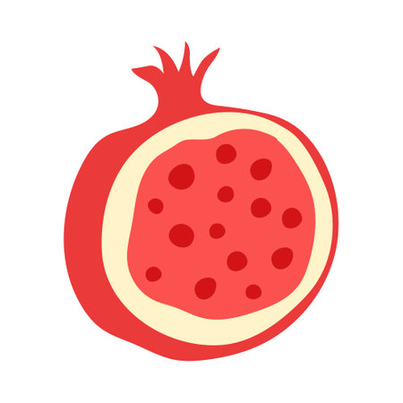 A close look at a bright red pomegranate cut in half revealing its juicy seeds and textureのイラスト素材
