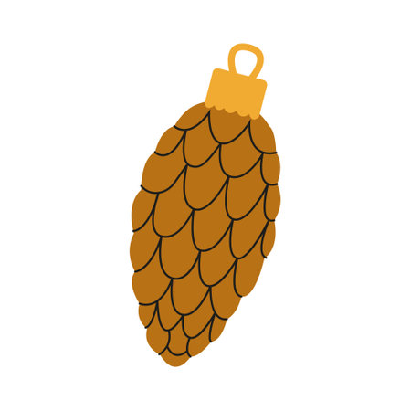 Decorative pine cone ornament hanging from a golden loop against a white backgroundのイラスト素材