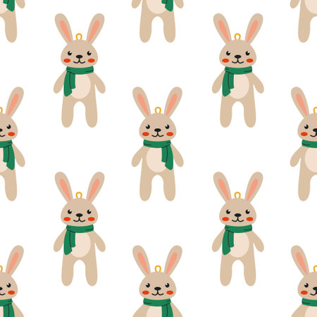 Cute rabbit characters in a playful repeating pattern on a light backgroundのイラスト素材