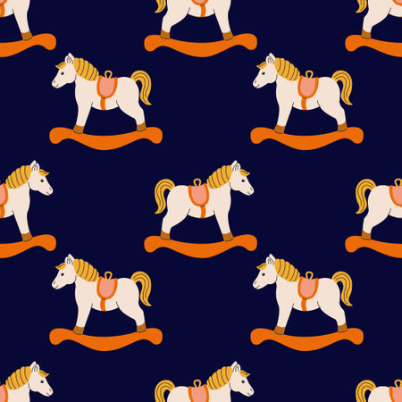 Colorful rocking horse pattern design suitable for childrens room decor or playful textilesのイラスト素材