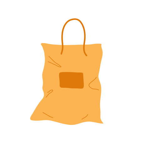Illustration of a crumpled reusable shopping bag in a vibrant orange color with a handleのイラスト素材