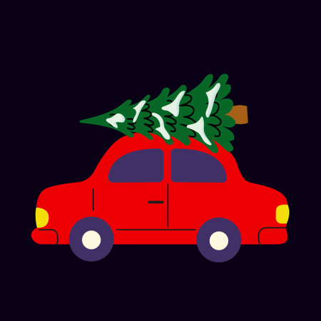 Car transporting a Christmas tree during the holiday seasonのイラスト素材