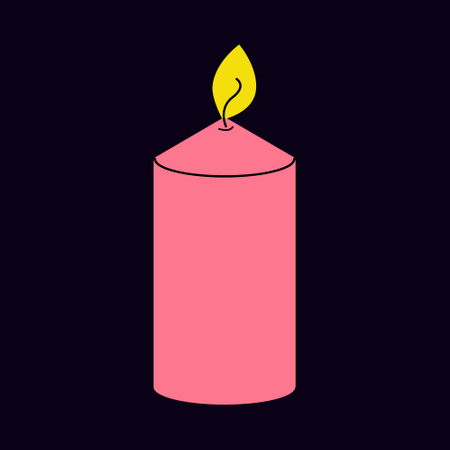 Bright pink candle with a yellow flame on a dark background creating a warm ambianceのイラスト素材