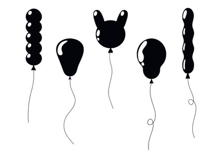 Unique black balloons in various shapes for decoration or celebrationのイラスト素材