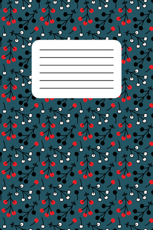 Floral patterned notebook cover with vibrant red and white elements on a dark backgroundのイラスト素材