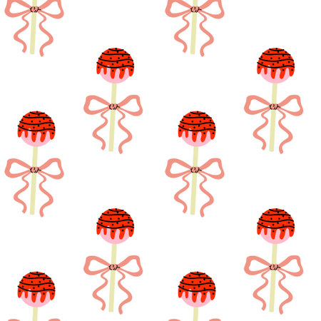 Colorful cake pops with decorative bows on a white backgroundのイラスト素材
