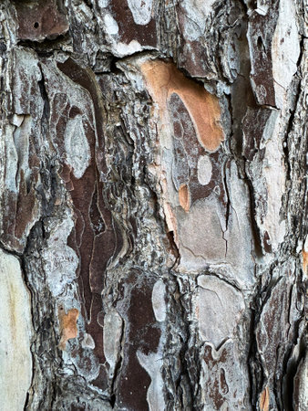 Bark texture showcasing intricate patterns found on a mature tree in a forest settingの写真素材