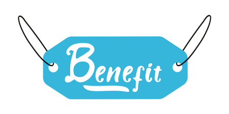Creative tag design with the word benefit showcased in blue color against a clean backgroundのイラスト素材