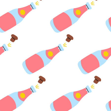 Colorful pattern of soda bottles and caps on a white background in a modern designのイラスト素材