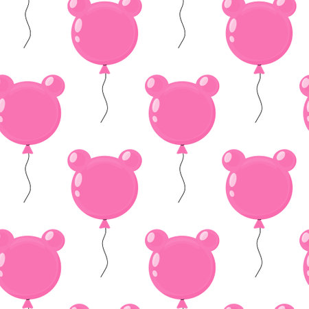 Pink bear-shaped balloons create a playful pattern on a white background for celebrationsのイラスト素材