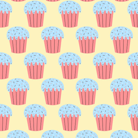 Colorful cupcake pattern on a pastel background for fun and festive decorのイラスト素材