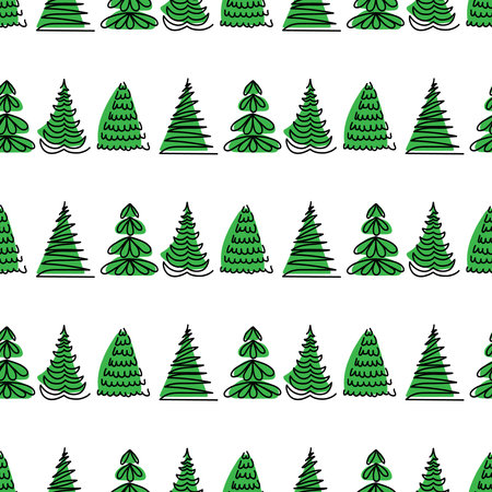 Forest pattern with hand-drawn evergreen trees on a white backgroundのイラスト素材