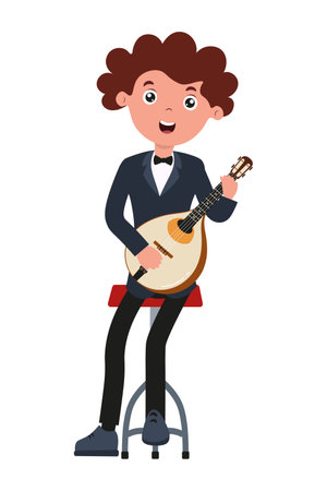 Musician playing a banjo in a cheerful performance settingのイラスト素材