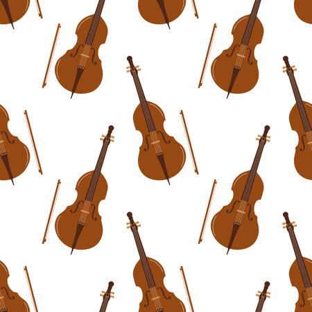 Creative pattern featuring violins and bows on a white background for music loversのイラスト素材