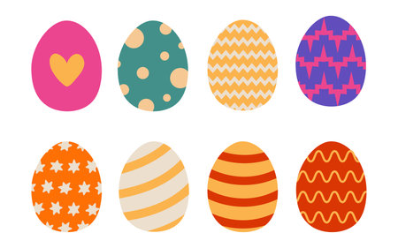 Colorful decorated eggs arranged in a creative pattern for spring celebrationのイラスト素材