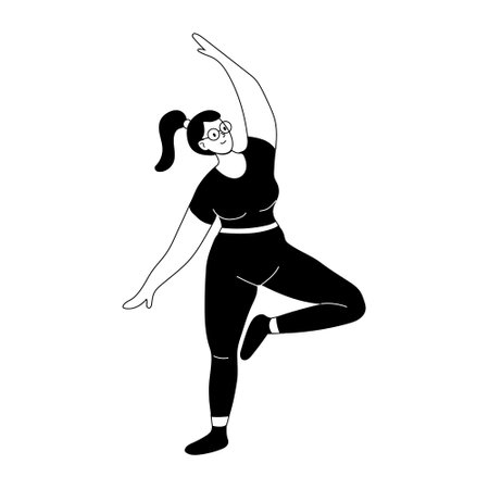 Active woman practicing dance poses in a black and white illustrationのイラスト素材