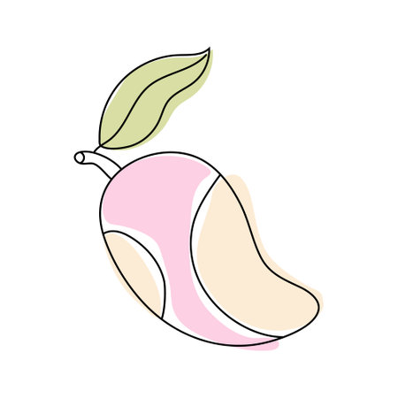 Colorful illustration of a mango with a leaf showcasing abstract art styleのイラスト素材