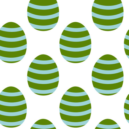 Colorful striped Easter eggs arranged in a playful pattern on a white backgroundのイラスト素材