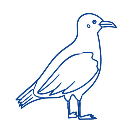 Simple blue outline of a bird standing on one leg drawn on a white backgroundのイラスト素材