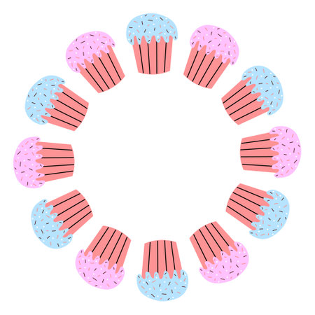 Colorful cupcakes arranged in a circle for a festive celebration or partyのイラスト素材
