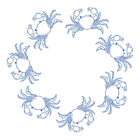 Six crabs arranged in a circular pattern on a white backgroundのイラスト素材