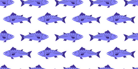 Purple fish pattern design with playful details on a white backgroundのイラスト素材