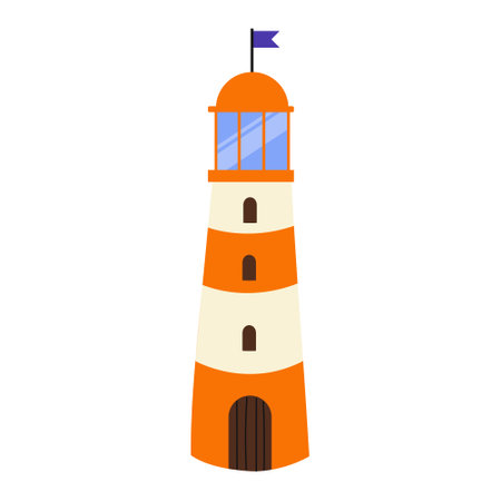 Bright orange lighthouse with a flag standing against a clear skyのイラスト素材