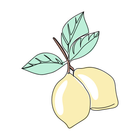Bright and fresh lemons with green leaves on a simple white backgroundのイラスト素材