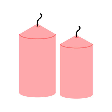 Two pink candles with simple design on a white background in a minimalist styleのイラスト素材