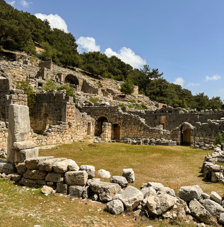 Exploring the ancient ruins of a forgotten civilization in a serene landscape