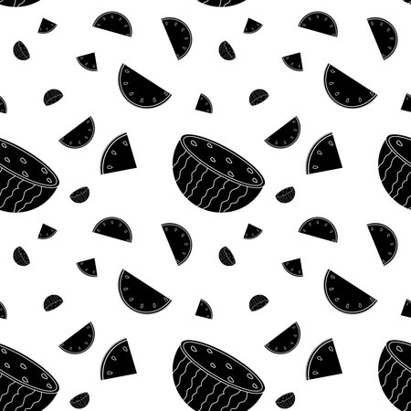 Black and white pattern of sliced watermelon pieces on a neutral backgroundのイラスト素材