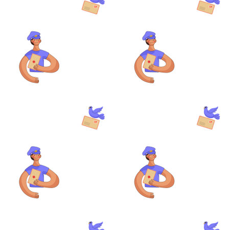 Delivery person with strong arms holds a letter and a bird on a white background design